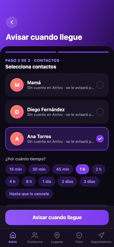 Selección de varios contactos, con y sin cuenta en ArrivU
