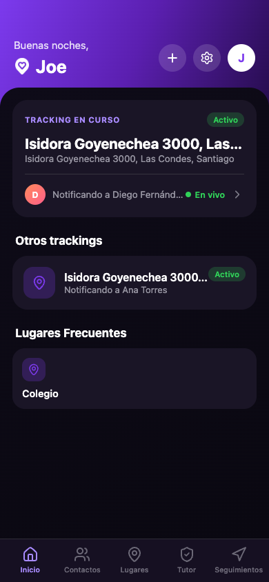 Pantalla principal de ArrivU con un seguimiento activo