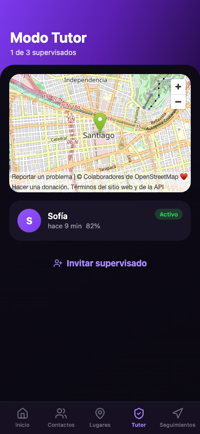 Panel de Modo Tutor mostrando la ubicación y estado de un supervisado